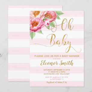 Oh Baby Peony Floral Baby Shower Invitation Girl