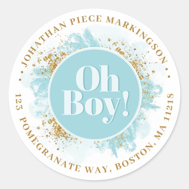 Oh Baby Personalised Watercolor Glitter Classic Round Sticker (Front)