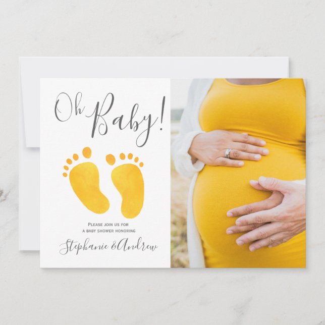 Oh Baby Photo Yellow Feet Baby Shower Invitation (Front)