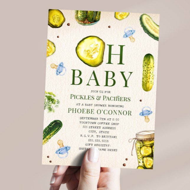 Oh Baby Pickles + Pacifiers Boy Baby Shower Invitation (Creator Uploaded)