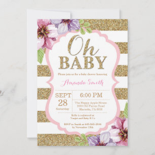 Oh Baby Pink and Gold Baby Shower Invitation