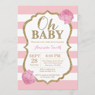 Oh Baby Pink and Gold Baby Shower Invitation