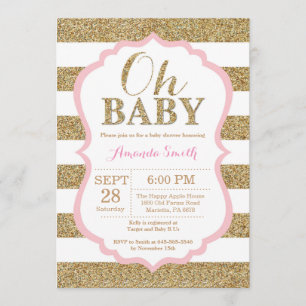 Oh Baby Pink and Gold Baby Shower Invitation