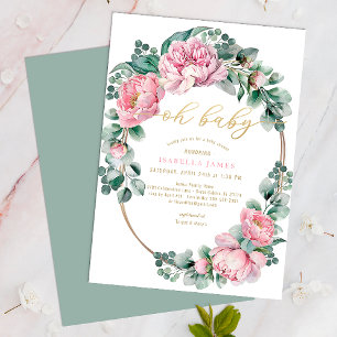 Oh Baby Pink and Gold Floral Girl Baby Shower Invi Invitation
