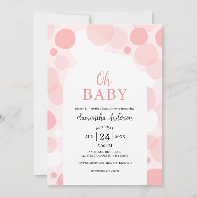 Oh Baby pink arch Polka Dots Girl Baby Shower Invitation (Front)