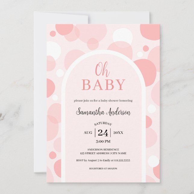 Oh Baby pink arch Polka Dots Girl Baby Shower Invitation (Front)