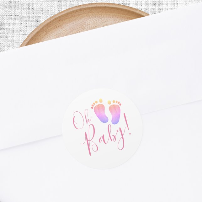 Oh Baby Pink Baby Shower Classic Round Sticker (Creator Uploaded)