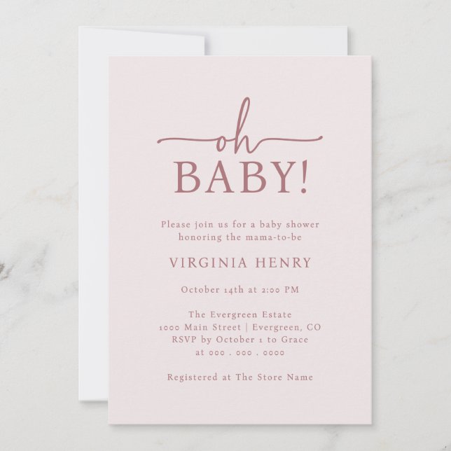 Oh Baby Pink Baby Shower Invitation (Front)