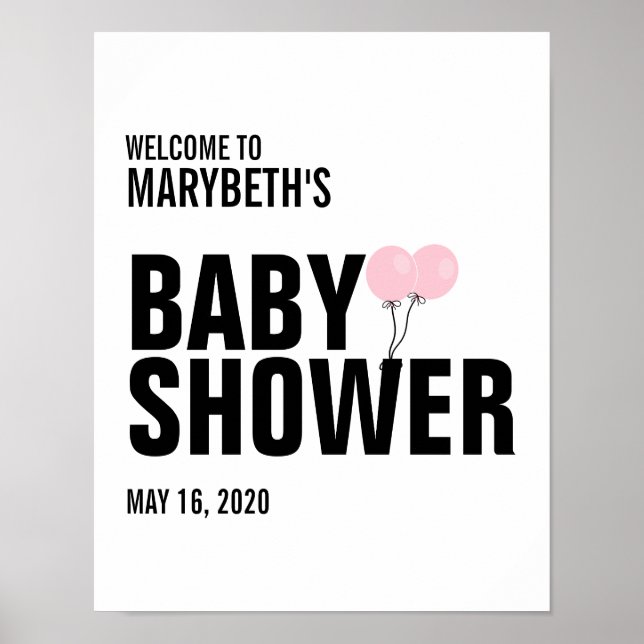 Oh Baby Pink Balloon Baby Shower Welcome Sign (Front)