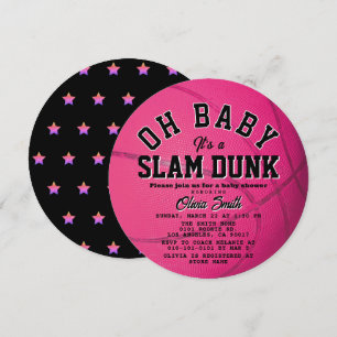 Oh Baby Pink Basketball Girl Baby Shower Circle Invitation