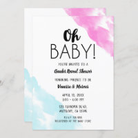 Oh Baby Pink Blue Watercolor Gender Reveal Shower