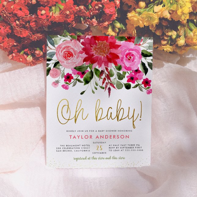 Oh Baby Pink Blush Floral Baby Shower Invitation Postcard (Creator Uploaded)