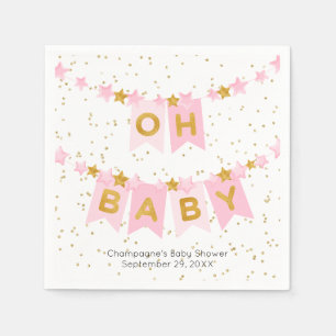 Oh Baby Pink Bunting Flags Baby Shower Napkin