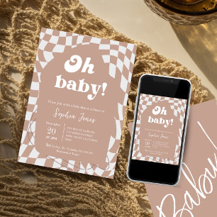 Oh Baby! Pink Chequered   Gingham   baby shower I Invitation