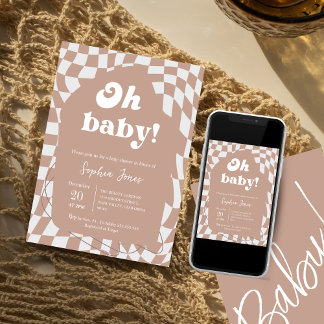 Oh Baby! Pink Chequered | Gingham | baby shower I Invitation