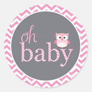 Oh Baby Pink Chevron Owl Shower Sticker