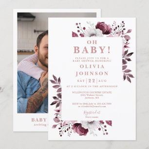 Oh Baby Pink Country Floral Photo Baby Shower Invitation
