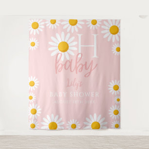 Oh Baby Pink Daisy Baby Shower Photo Backdrop Tapestry
