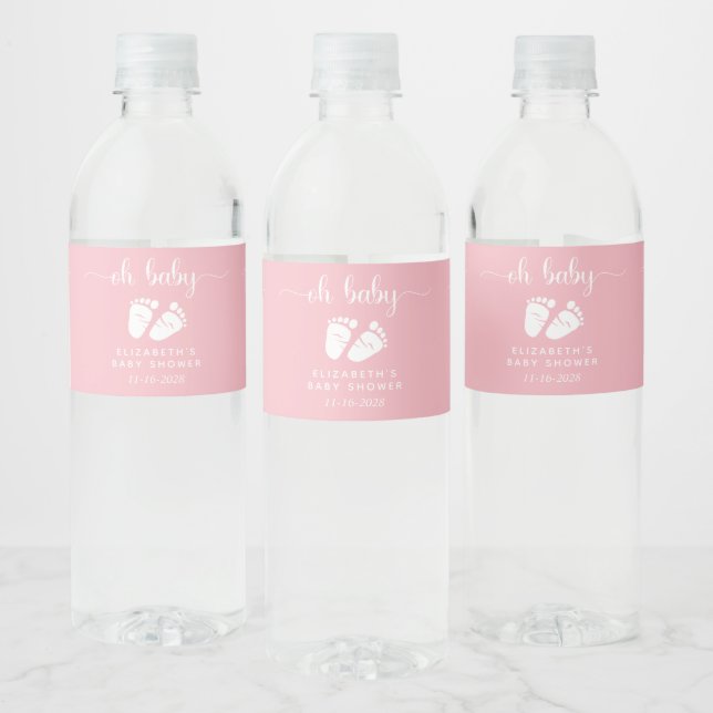 Oh Baby Pink Feet Baby Girl Shower Water Bottle Label (Bottles)