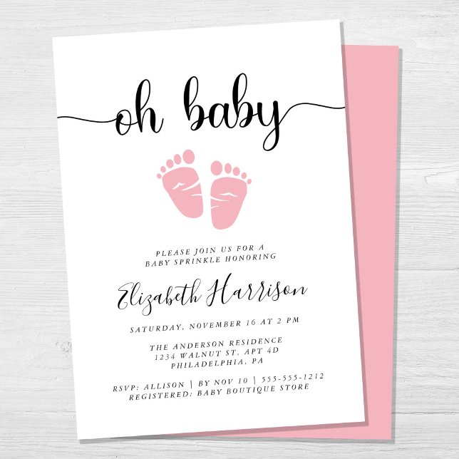 Oh Baby Pink Feet Baby Girl Sprinkle Invitation (Creator Uploaded)