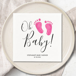 Oh Baby Pink Feet Baby Shower Napkin