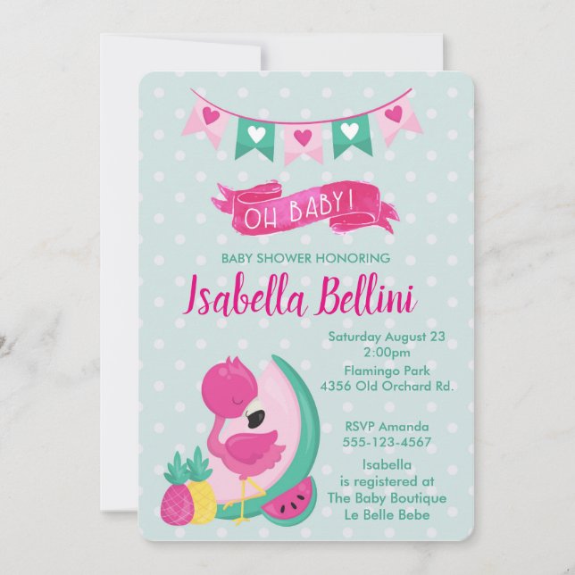 Oh baby Pink Flamingo Baby Shower Invitation (Front)