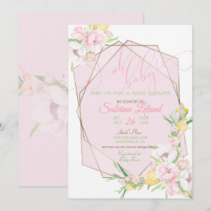 Oh Baby Pink Floral Baby Shower Crystal Frame Invitation