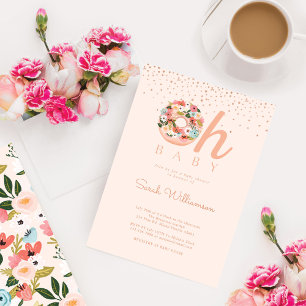 Oh Baby Pink Floral Botanical Doughnut Baby Shower Invitation