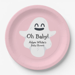 Oh Baby Pink Ghost Halloween Baby Shower Paper Plate