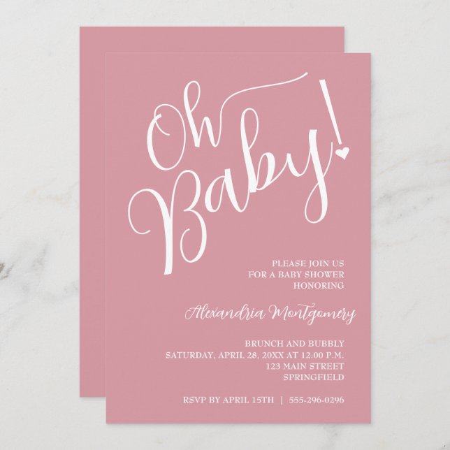Oh Baby! Pink Girl Baby Shower QR Code Invitation (Front/Back)