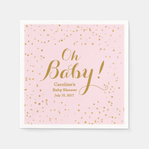 Oh Baby! Pink & Gold Confetti Baby Shower Napkins