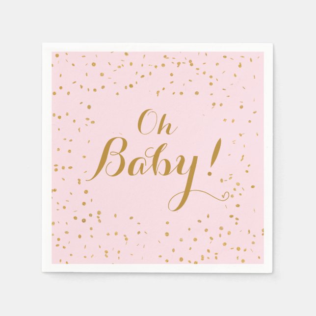 Oh Baby! Pink & Gold Confetti Napkins (Front)