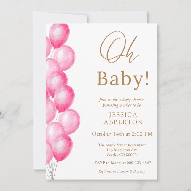 Oh baby! Pink Gold girl baby shower Invitation (Front)