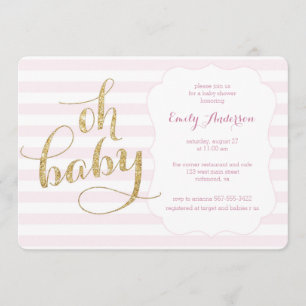 Oh Baby Pink Gold Glitter Baby Shower Invite