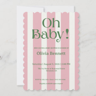 Oh Baby Pink Green Stripe Baby Shower Invitation