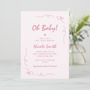 Oh Baby Pink Hand Drawn French Girl Baby Shower Invitation