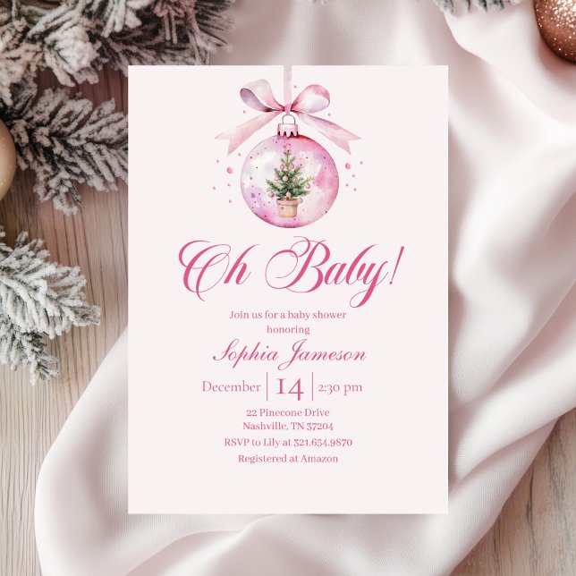 Oh Baby Pink Holiday Baby Shower Invitation (Creator Uploaded)