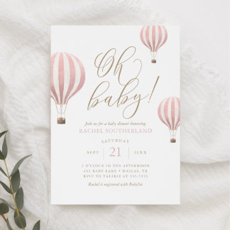 Oh Baby Pink Hot Air Balloon Baby Shower Invitatio Invitation