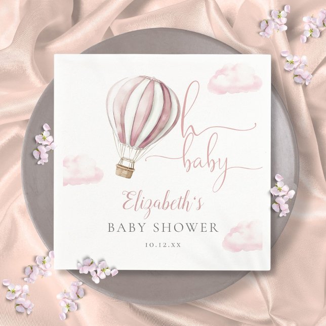 Oh Baby Pink Hot Air Balloon Girl Baby Shower Napkin (Oh Baby Pink Hot Air Balloon Girl Baby Shower Napkins)