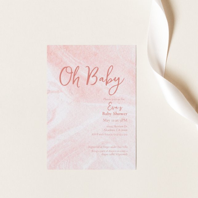 Oh Baby Pink Marble Girl Baby Shower Invitation (Creator Uploaded)