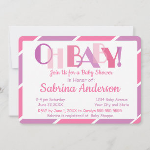 Oh Baby Pink Modern Whimsical Baby Shower Invitation