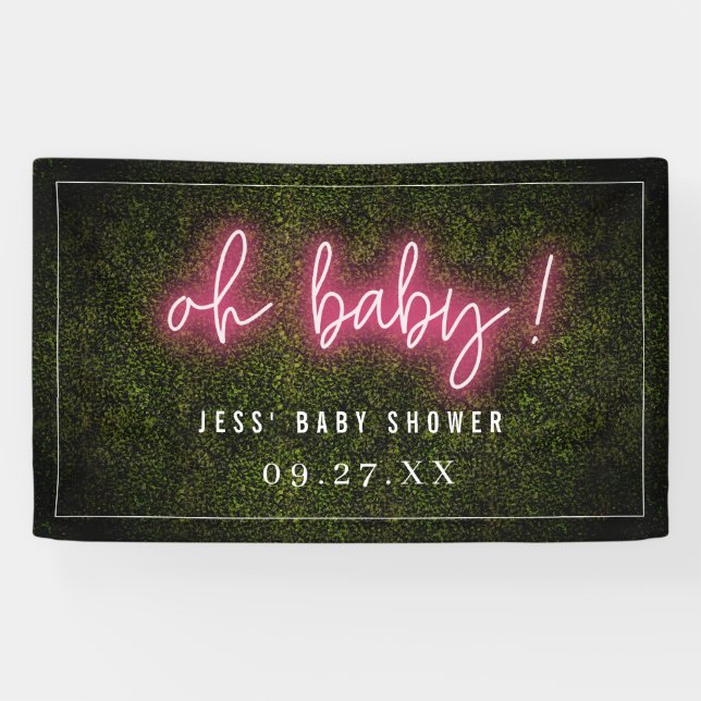 Oh Baby Pink Neon Boxwood Baby Shower Banner (Horizontal)