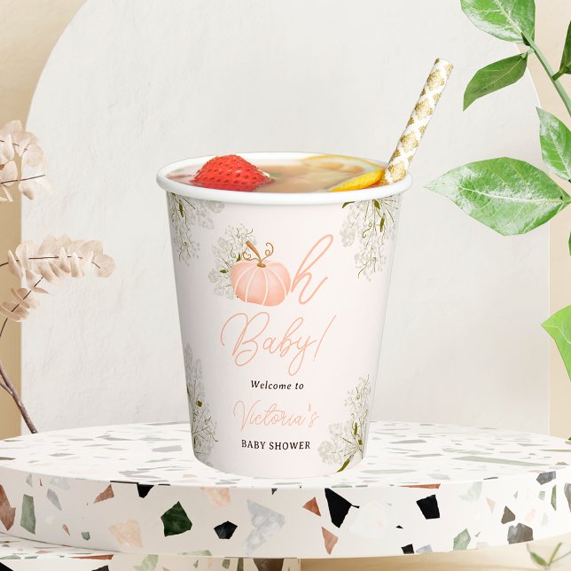 Oh Baby pink pumpkin floral chic baby shower Paper Cups (Oh Baby pink pumpkin floral chic baby shower Paper Cups)