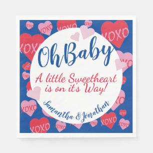 Oh Baby Pink Red Sweethearts Baby Shower Blue Napkin