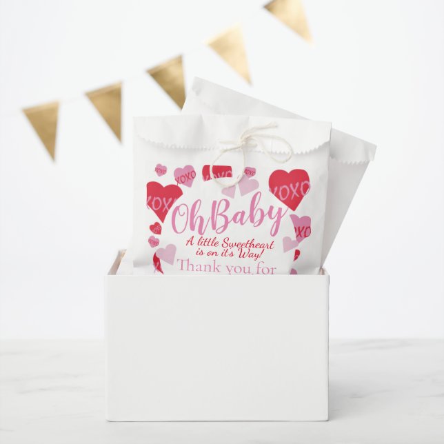 Oh Baby Pink Red Sweethearts Baby Shower White Favour Bags (Party)