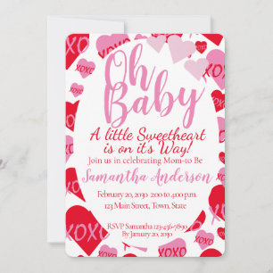 Oh Baby Pink Red Sweethearts Baby Shower White Invitation
