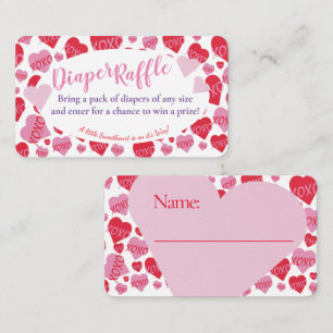 Oh Baby Pink Red Sweethearts Diaper Raffle White Enclosure Card