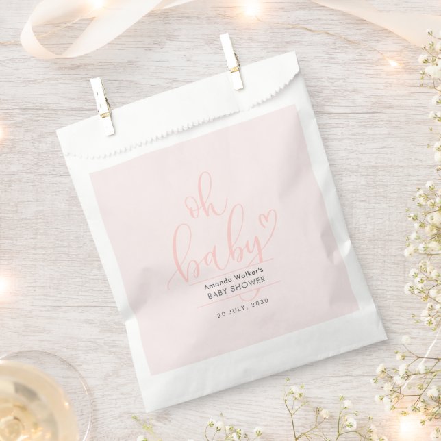 Oh Baby Pink Script Minimal Baby Shower  Favour Bags (Clipped)