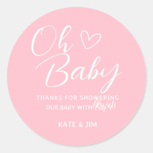 Oh Baby Pink Simple Girl Baby Shower Thank You Classic Round Sticker