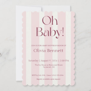 Oh Baby Pink Stripe Baby Shower Invitation